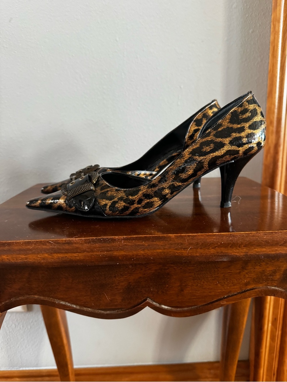 J.Renee Leopard Print Pointed Toe Kitten Heels in Black and Brown